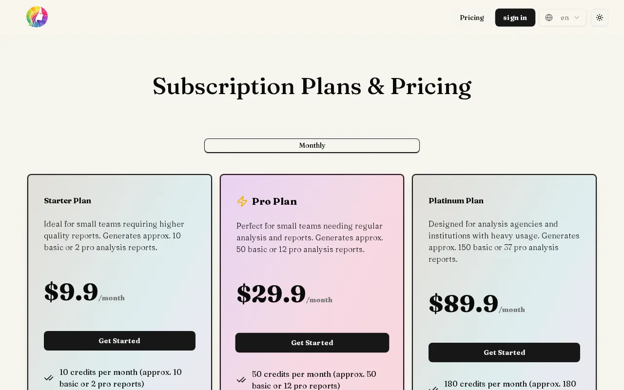 Personal Color Analysis — pricing page