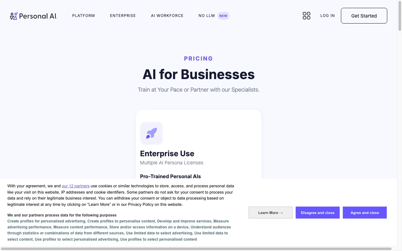 Personal AI — pricing page