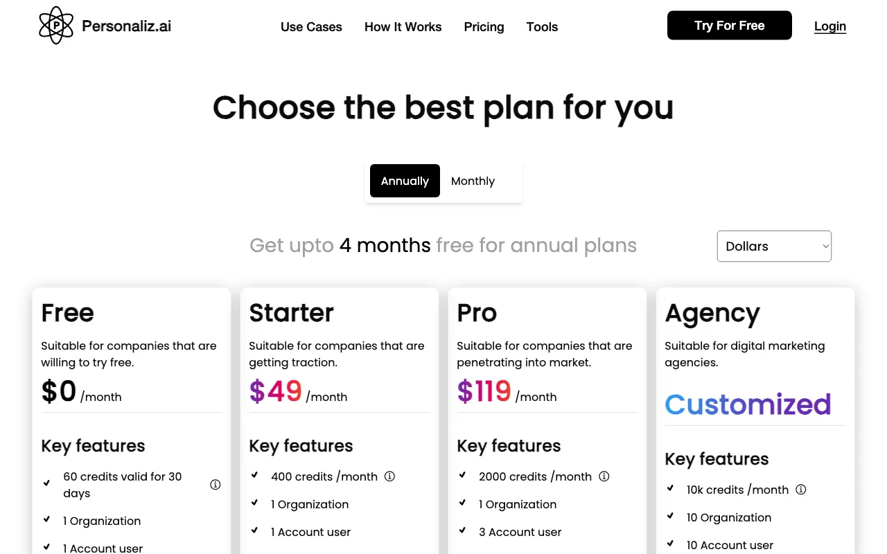Personaliz.ai — pricing page