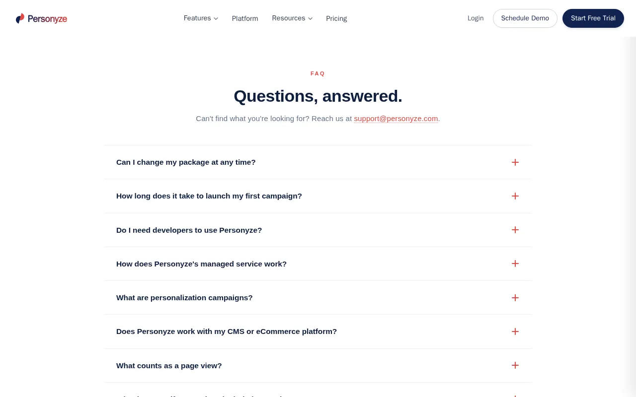 Personyze — pricing page