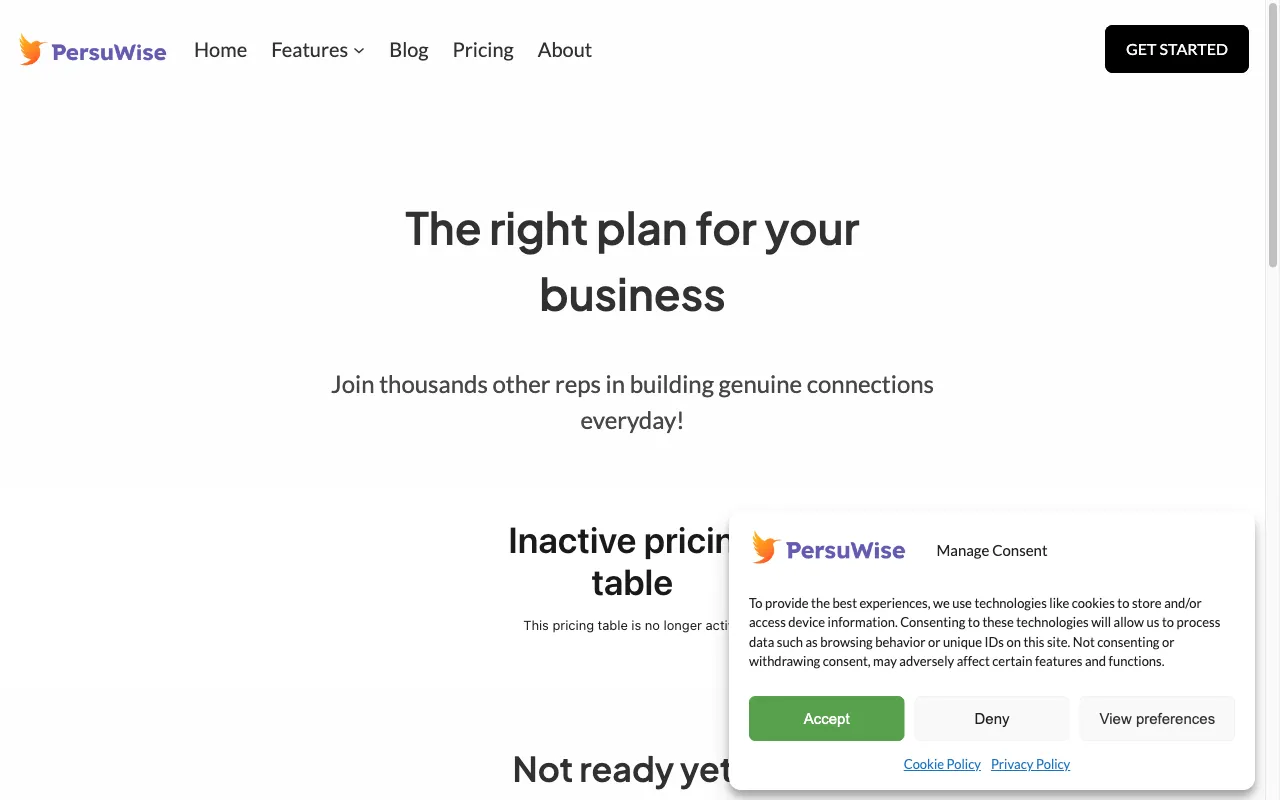 Persuwise — pricing page