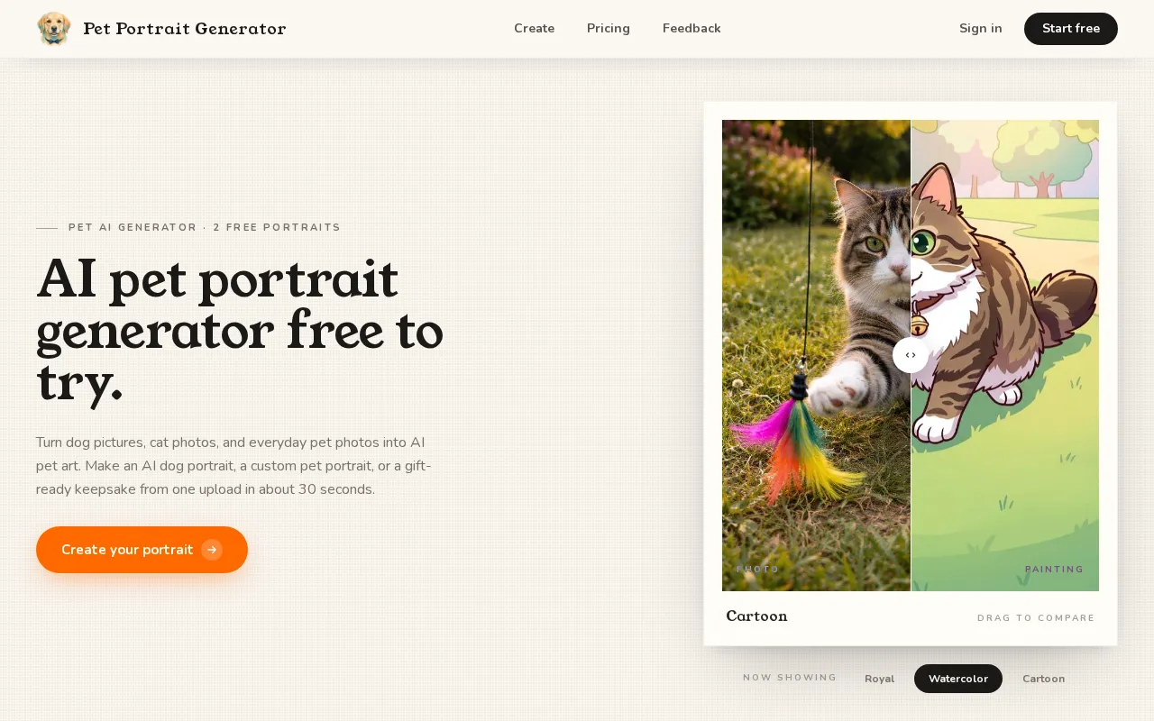 Pet Portrait Generator.com — preview screenshot