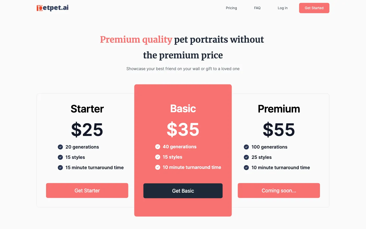 PetPet AI — pricing page
