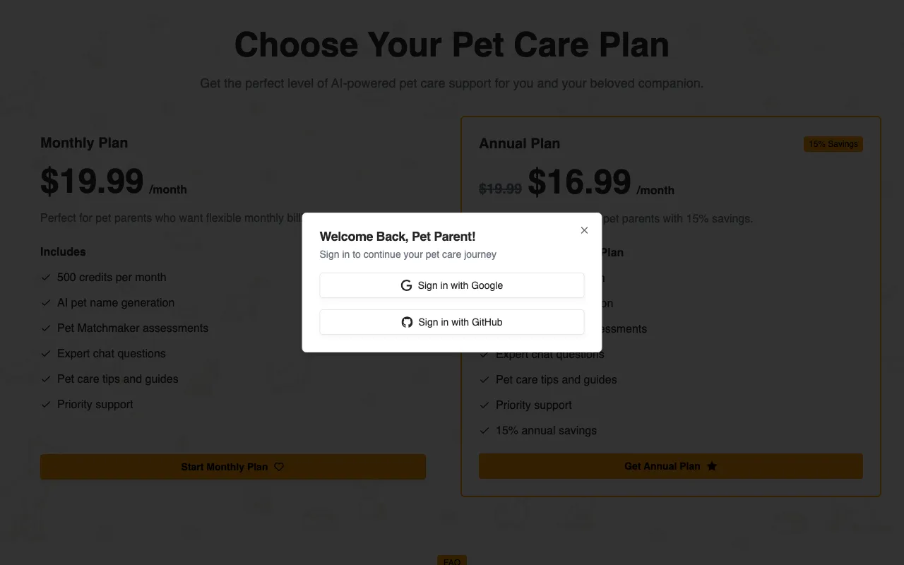Pet Wisdom Hub — pricing page