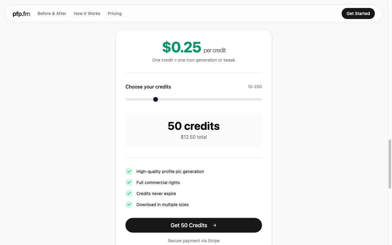 pfp.fm — pricing page