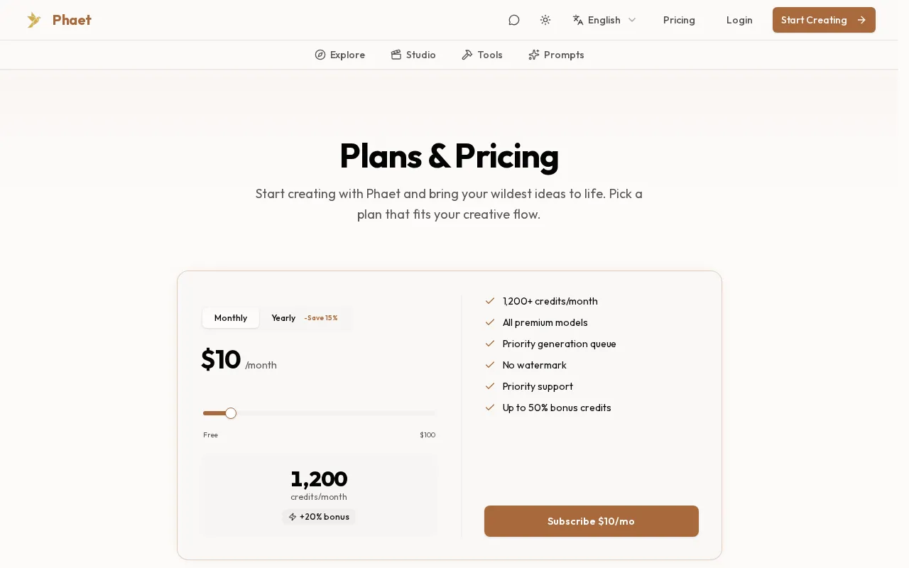 Phaet — pricing page