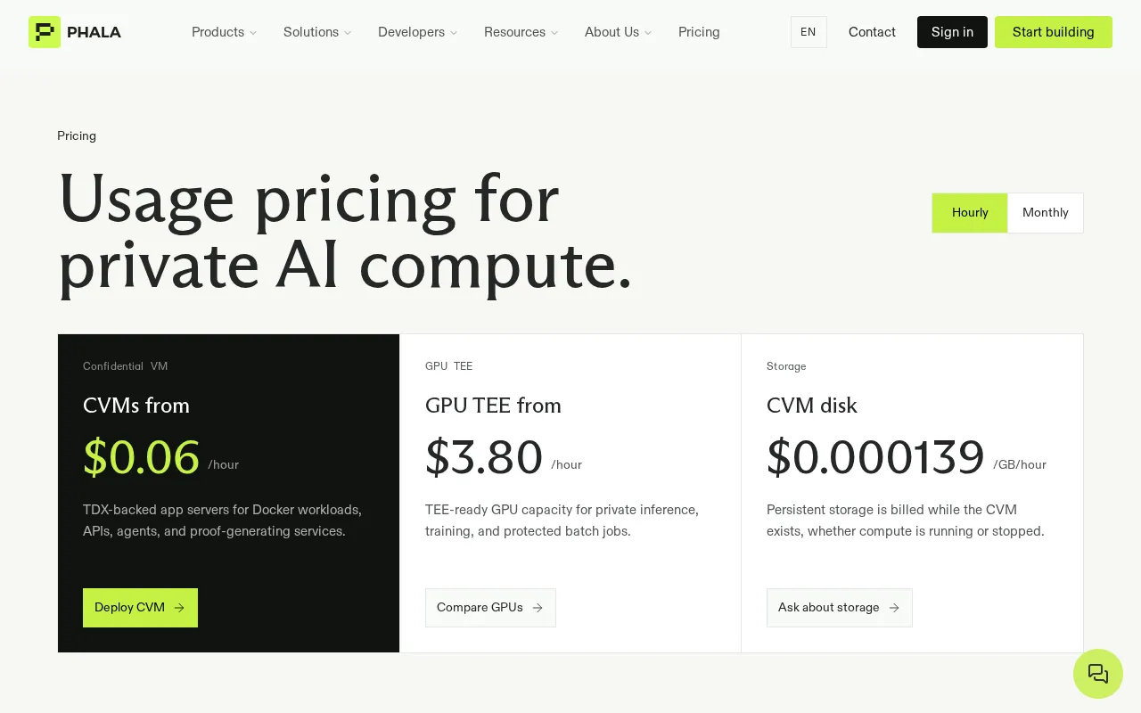 Phala Cloud — pricing page