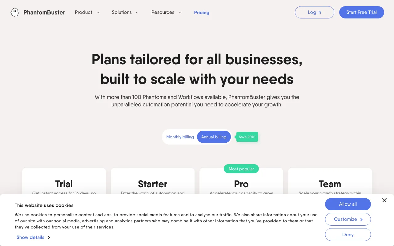 PhantomBuster — pricing page