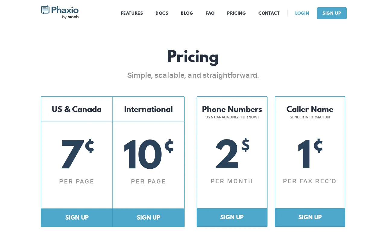 Phaxio — pricing page
