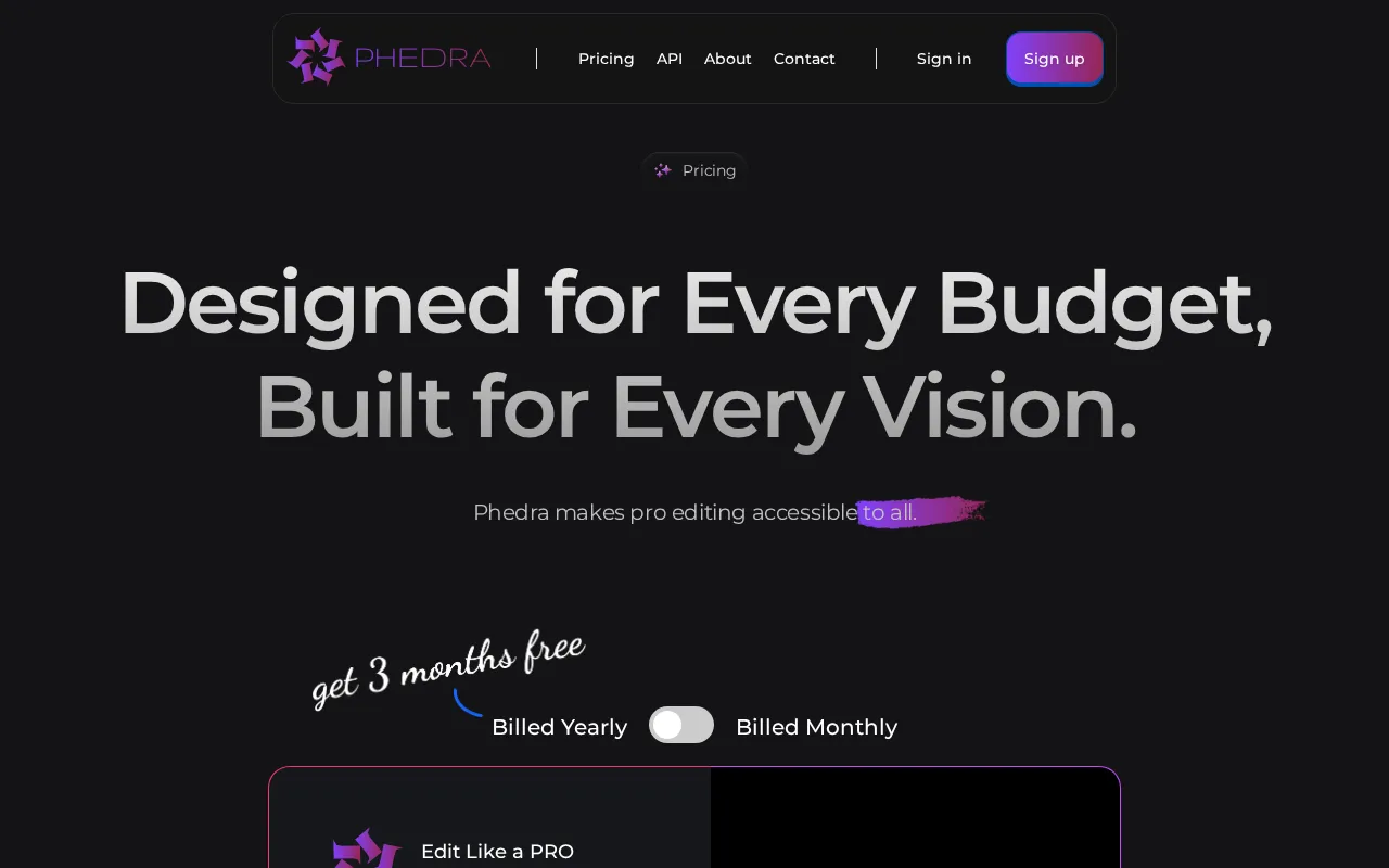 Phedra X — pricing page