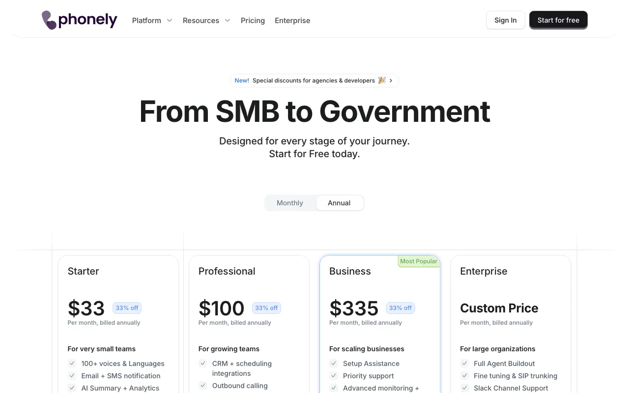 Phonely — pricing page