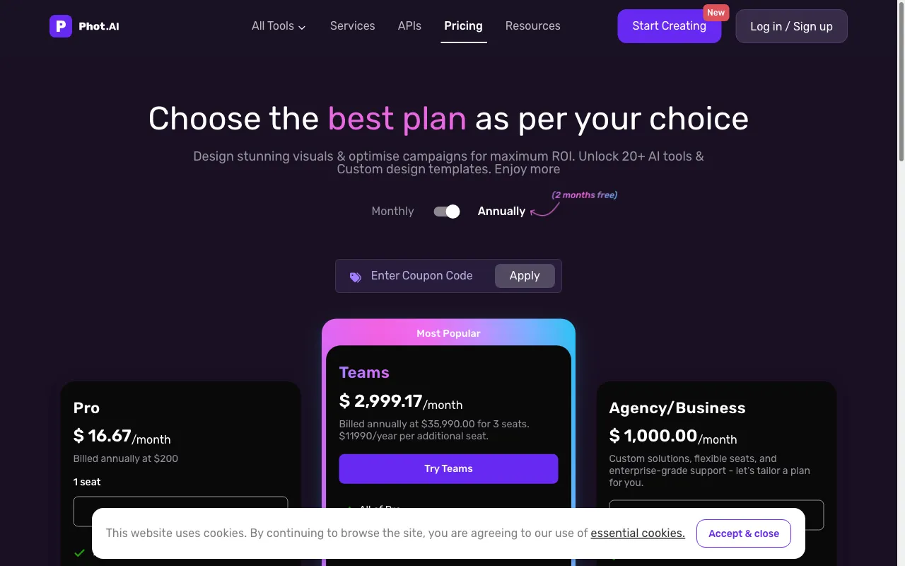 Phot.ai — pricing page