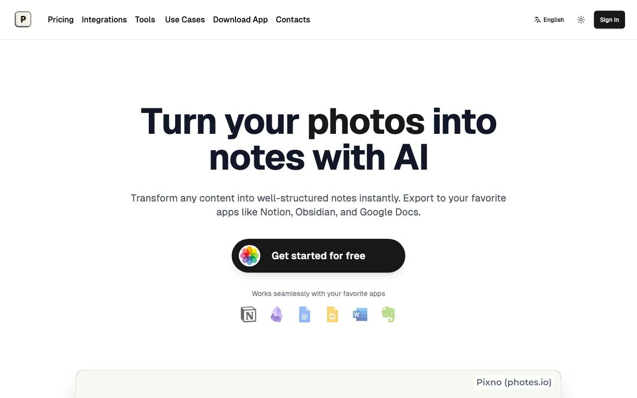AI Note Taker - Note generator from images, docs, audio | Pixno — preview screenshot
