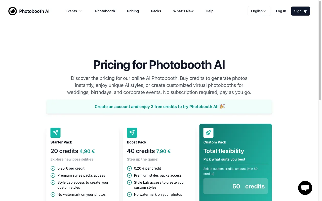 Photobooth AI — pricing page