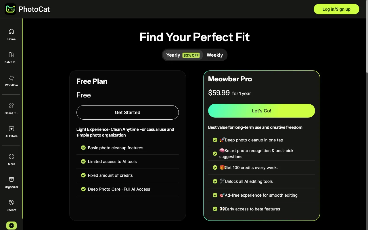 PhotoCat AI Image Extender — pricing page