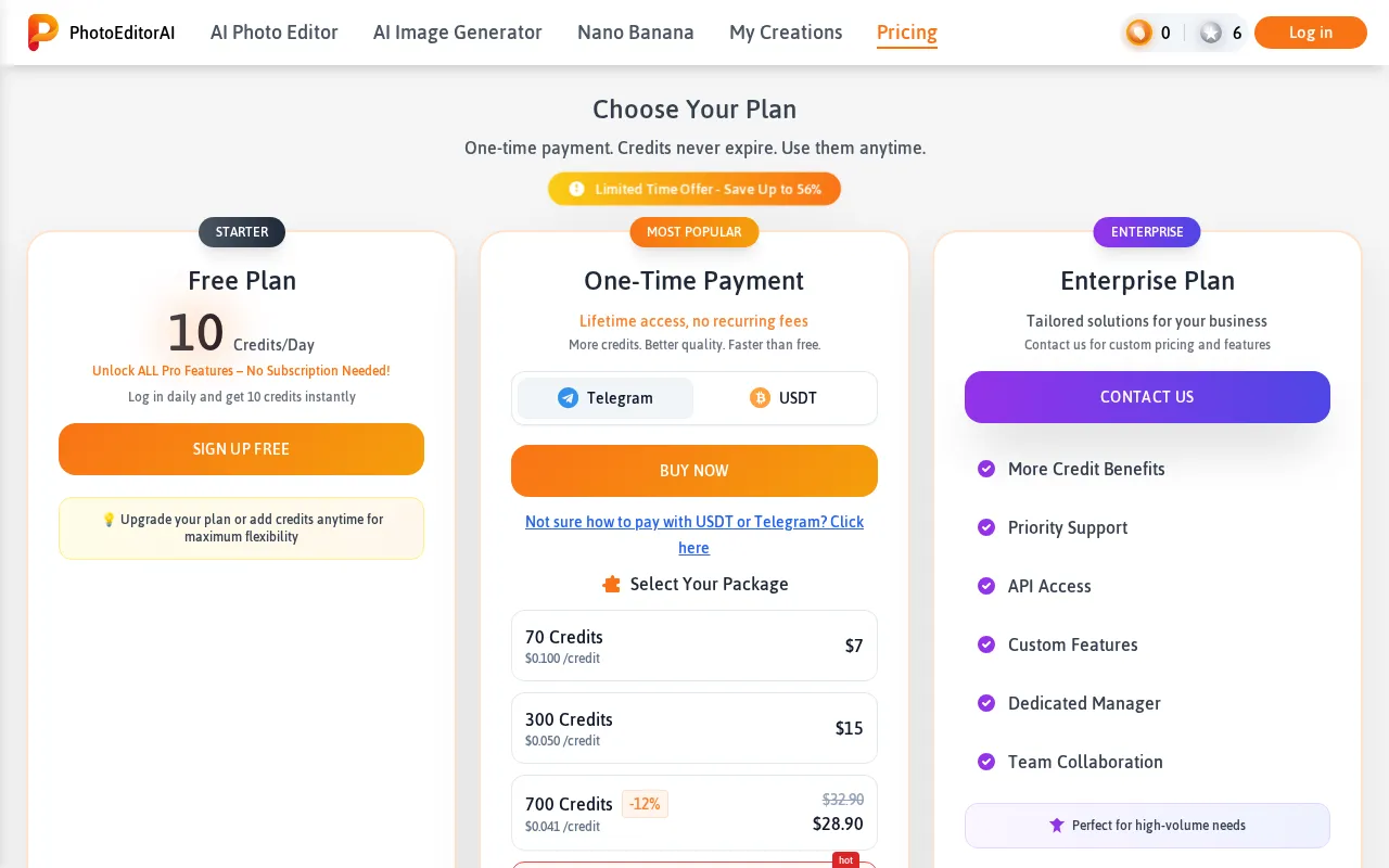 Photoeditorai — pricing page