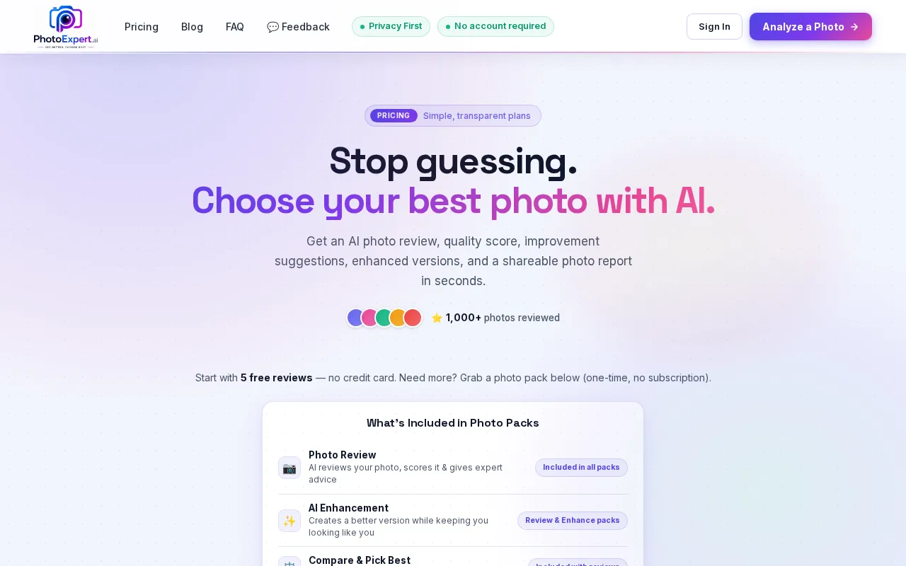 PhotoExpert — pricing page