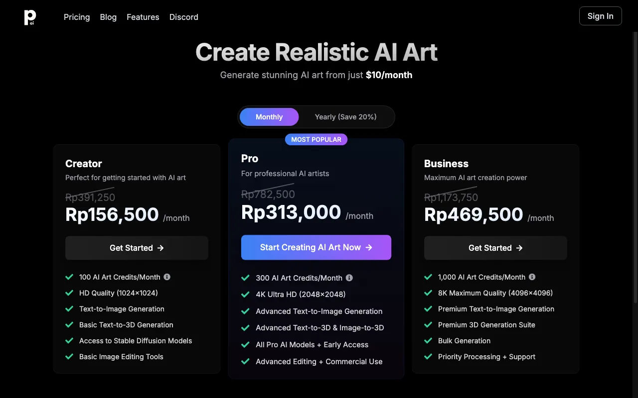 PhotoGenius.ai — pricing page