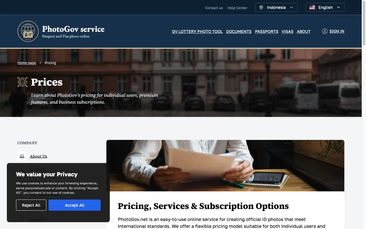 PhotoGov — pricing page
