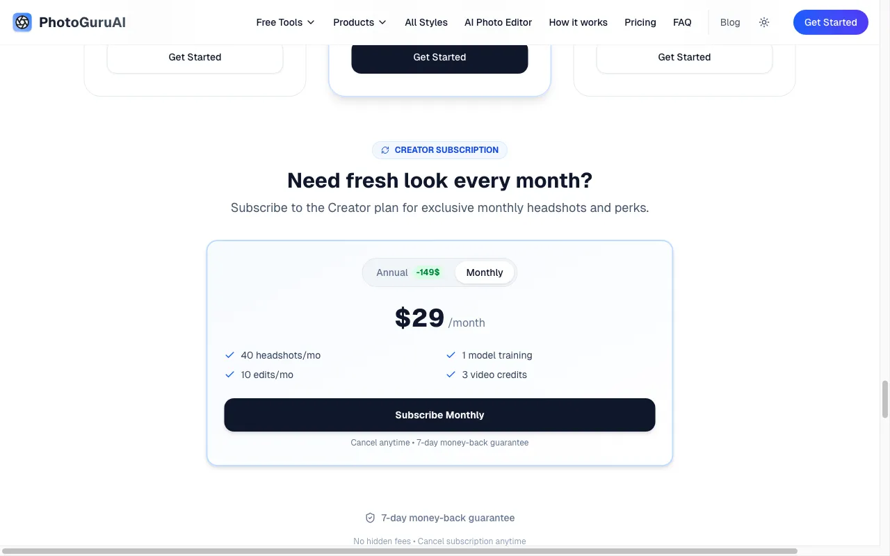 PhotoGuruAI — pricing page