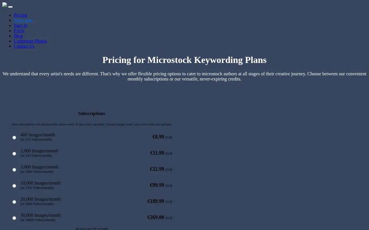 PhotoKeyworder — pricing page