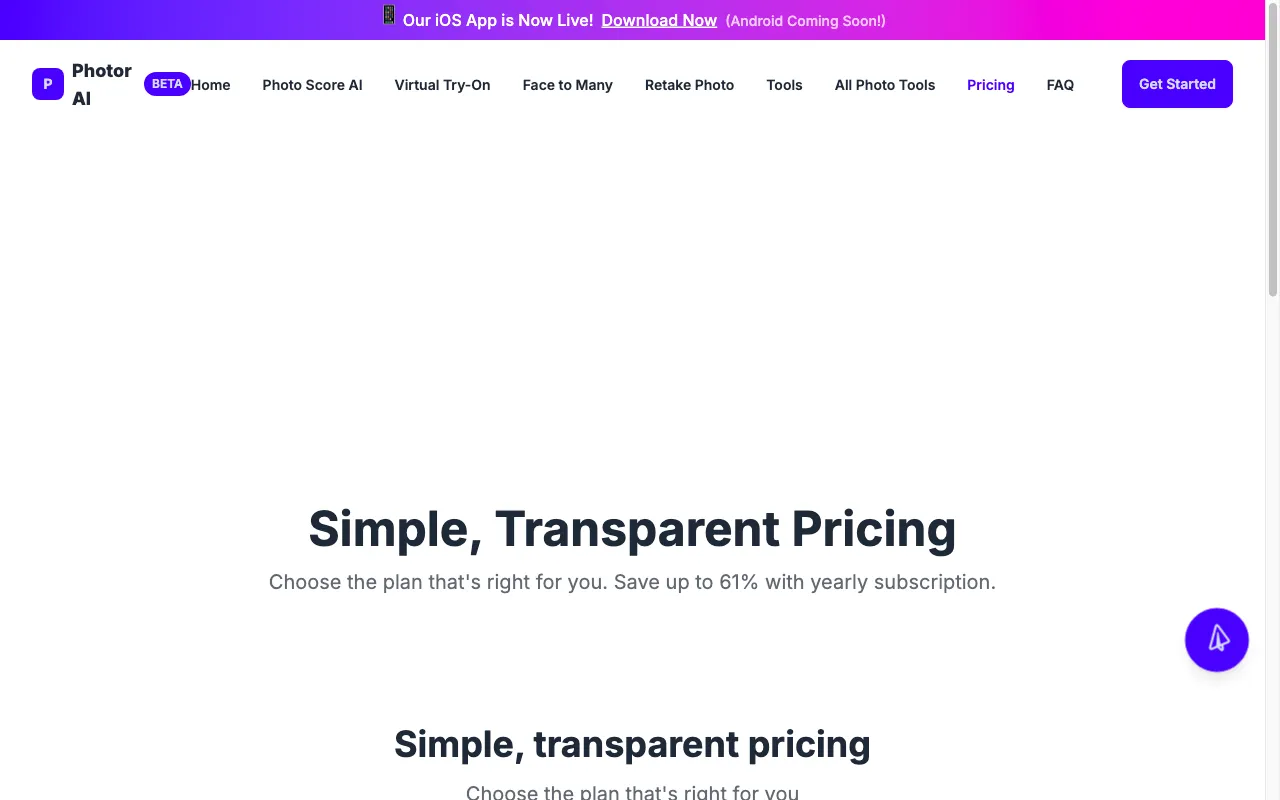 Photor AI — pricing page