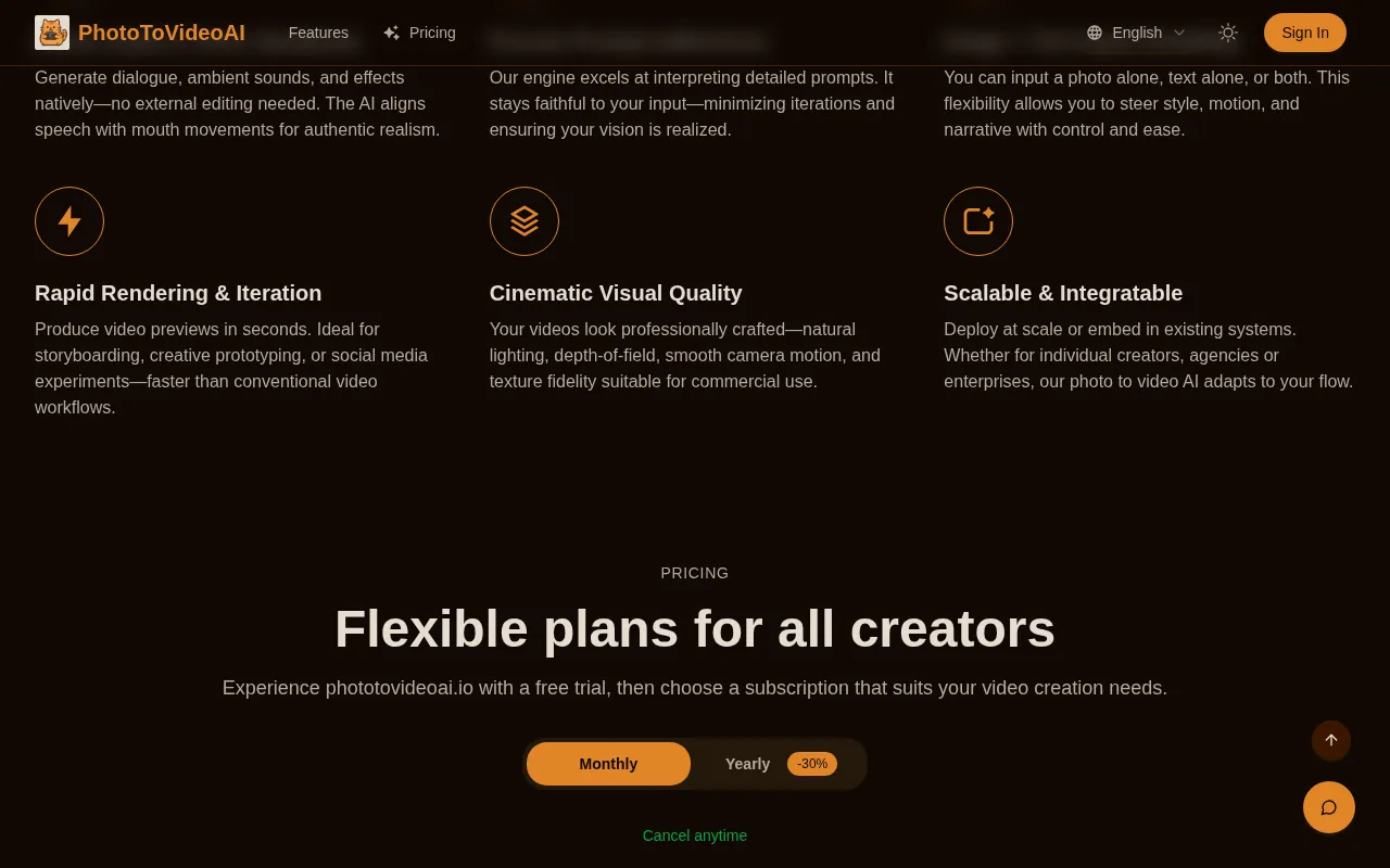 PhotoToVideoAI — pricing page