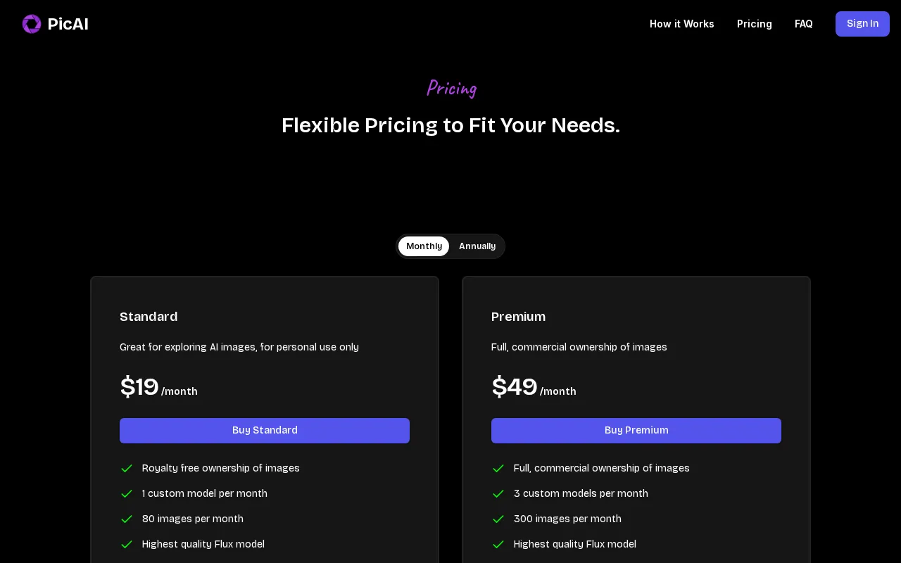 PicAI — pricing page