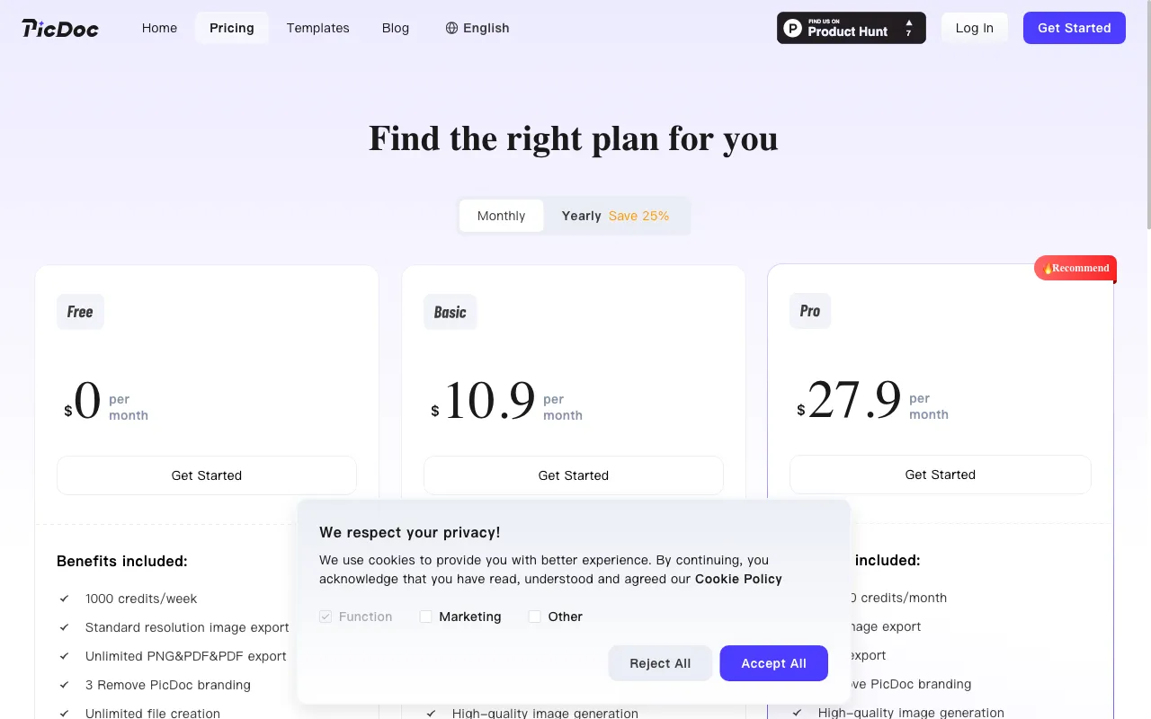 PicDoc — pricing page