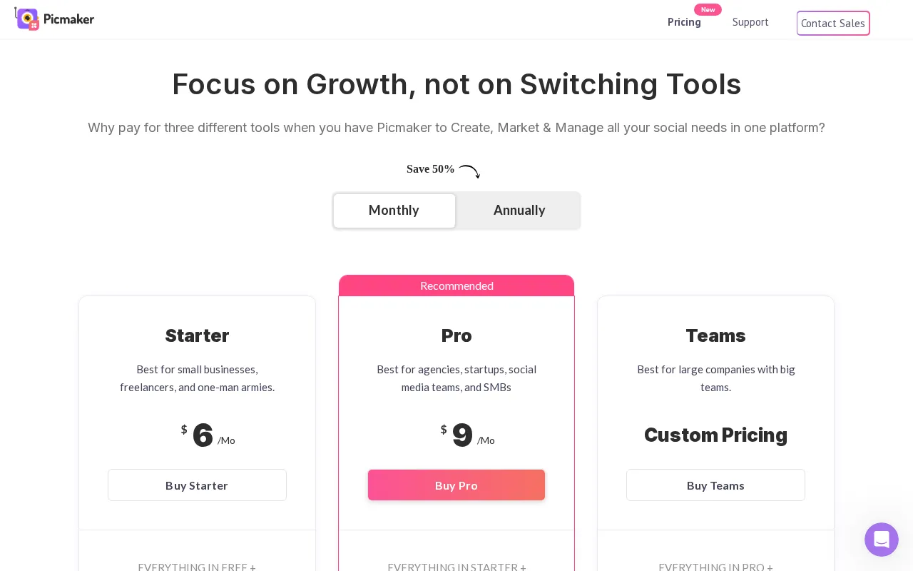 Picmaker — pricing page