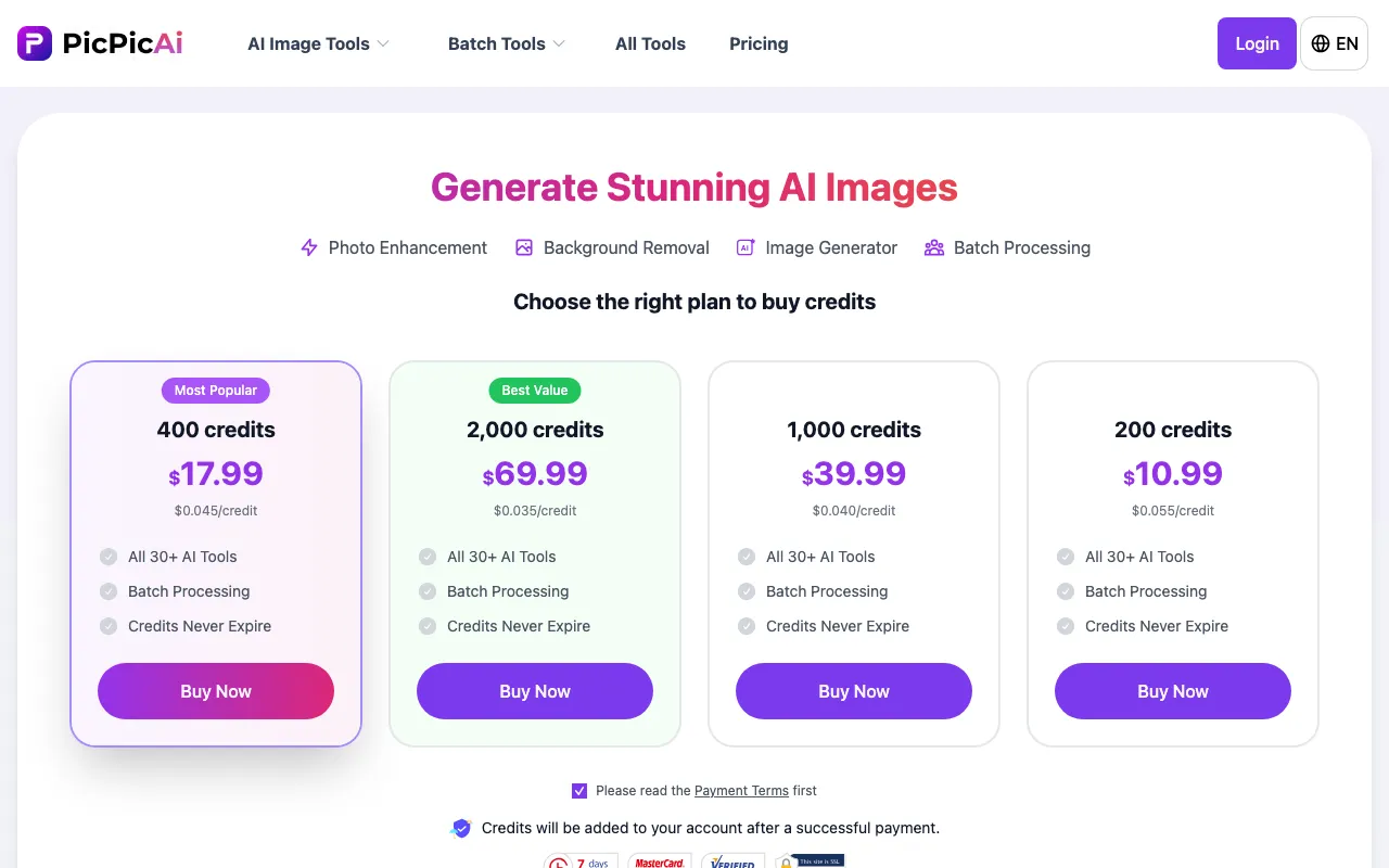 PicPicAI — pricing page