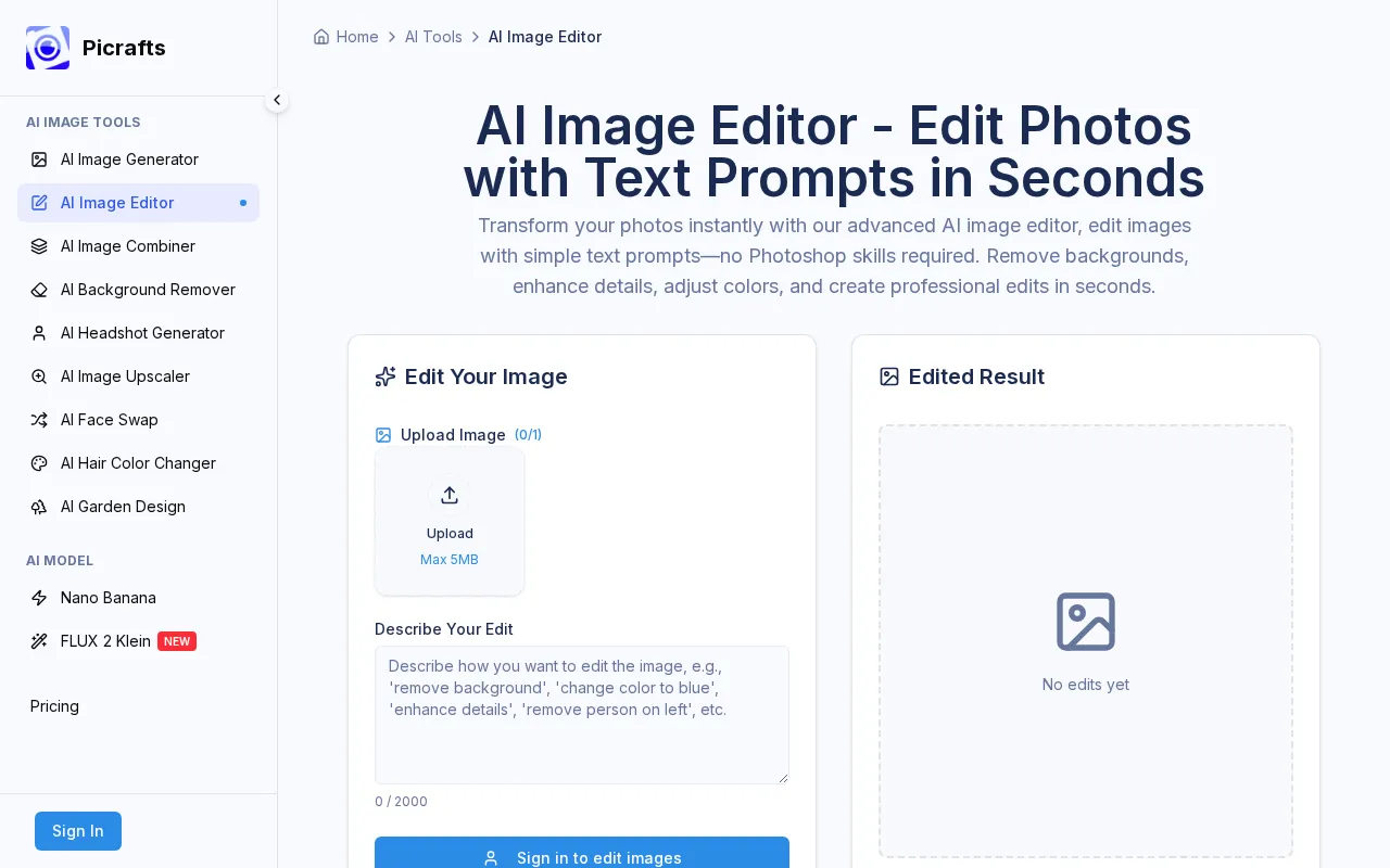 PiCrafts ai image editor — preview screenshot