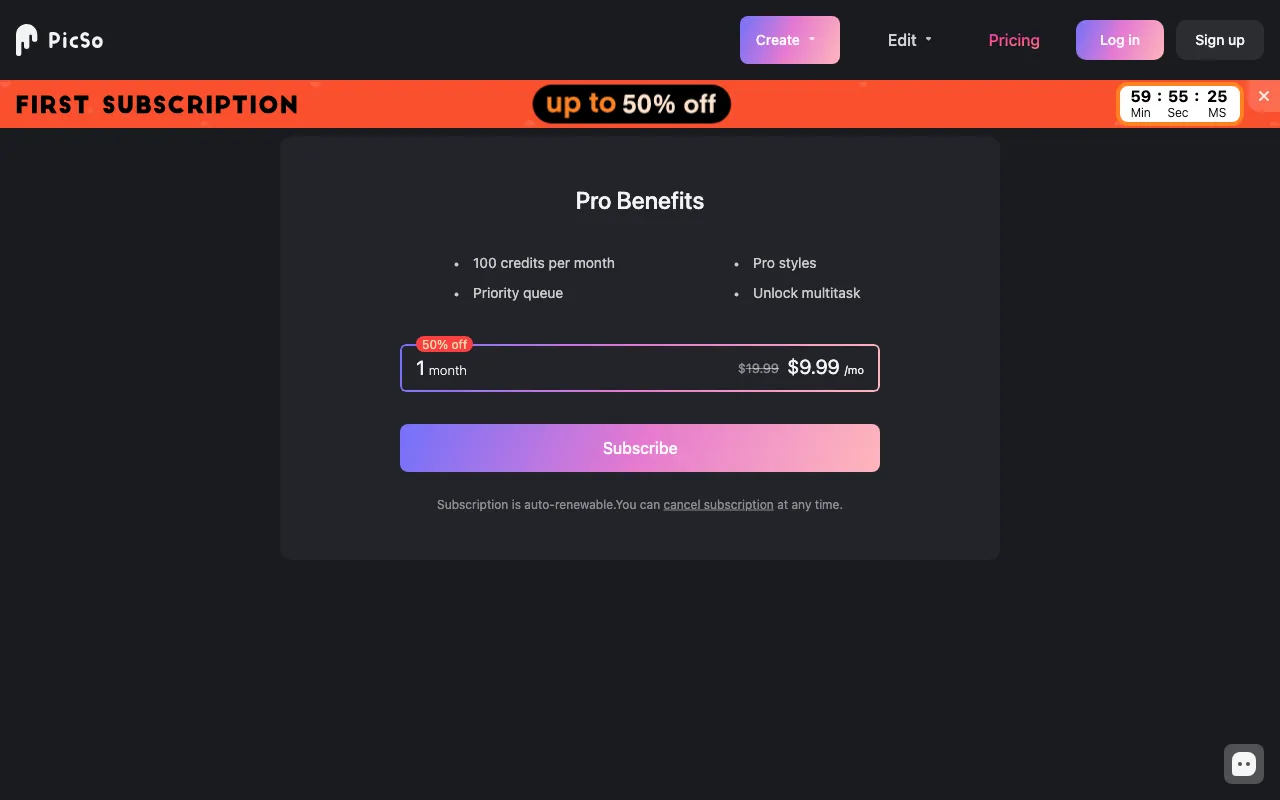 PicSo — pricing page