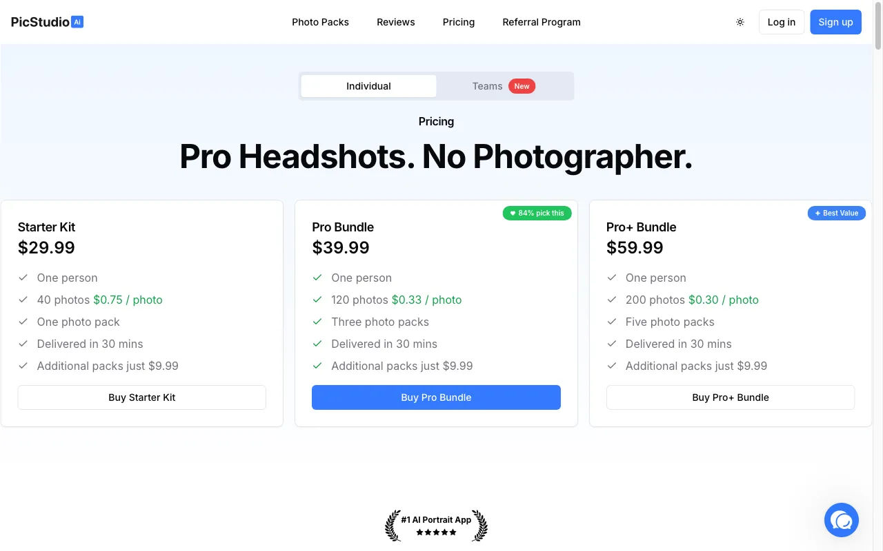 PicStudio.AI — pricing page