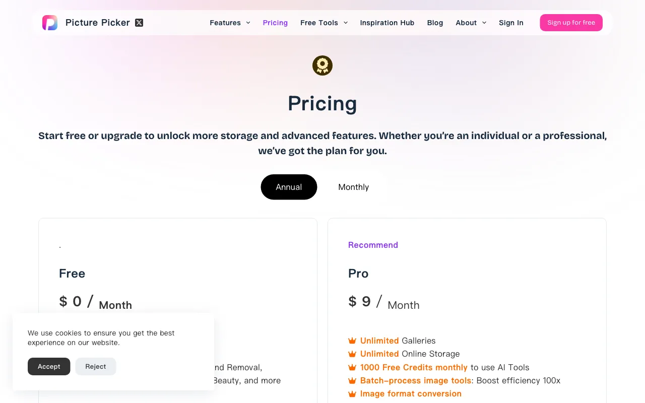 Picture Picker — pricing page