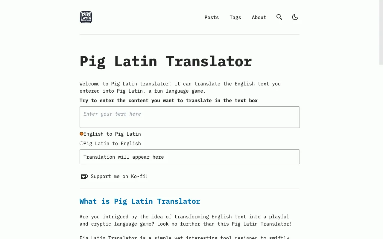 Pig Latin Translator — preview screenshot
