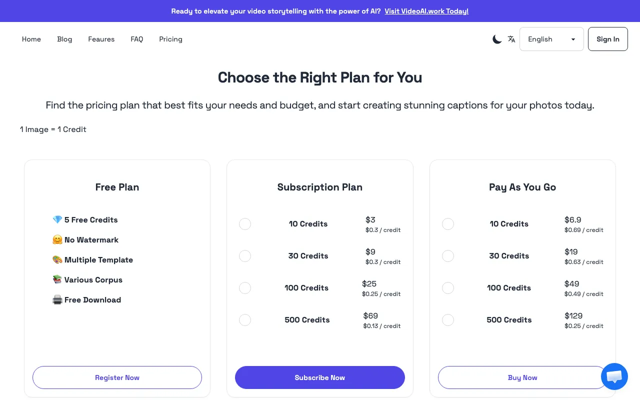 PikPoet — pricing page