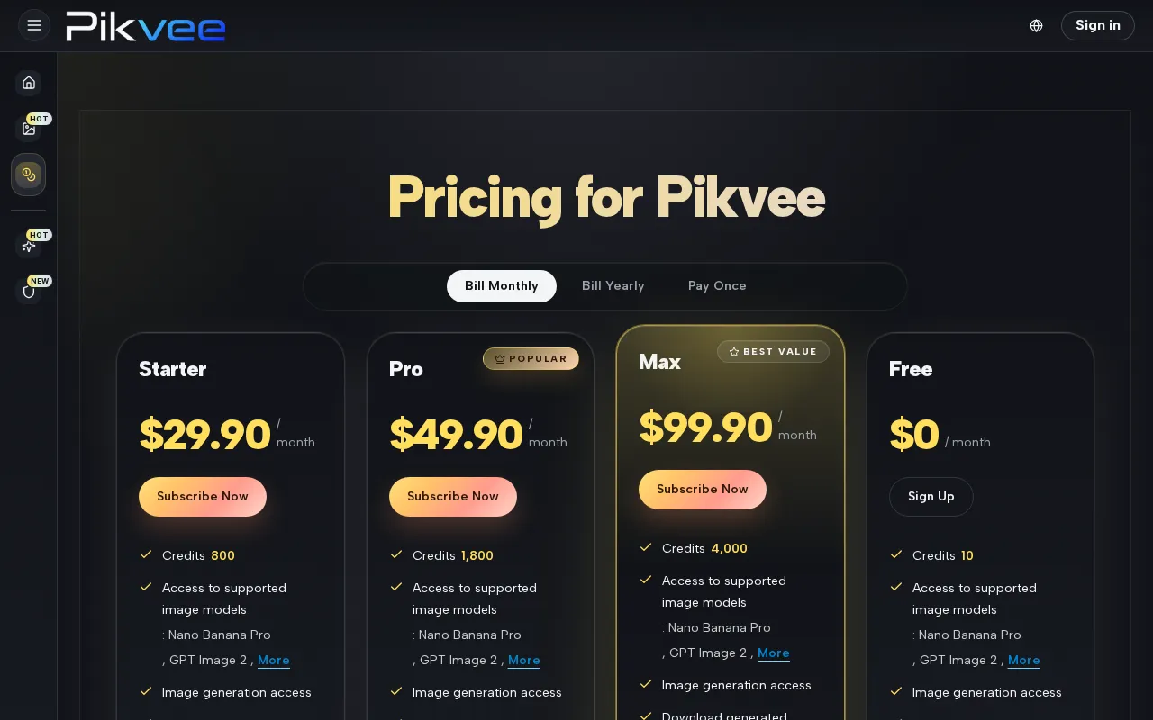 Pikvee — pricing page