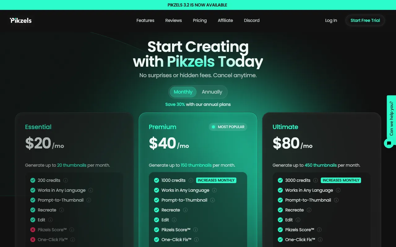 Pikzels — pricing page