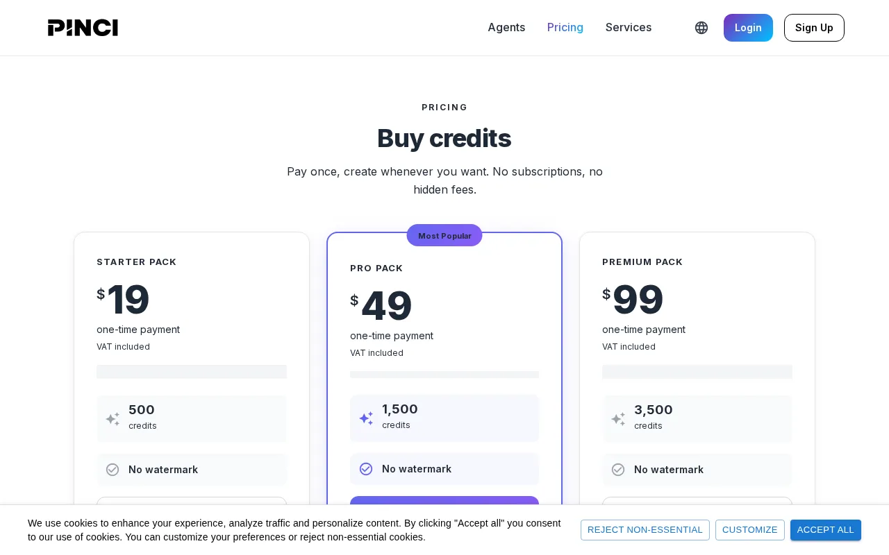 Pinci — pricing page