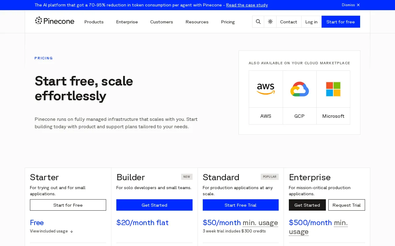 Pinecone — pricing page