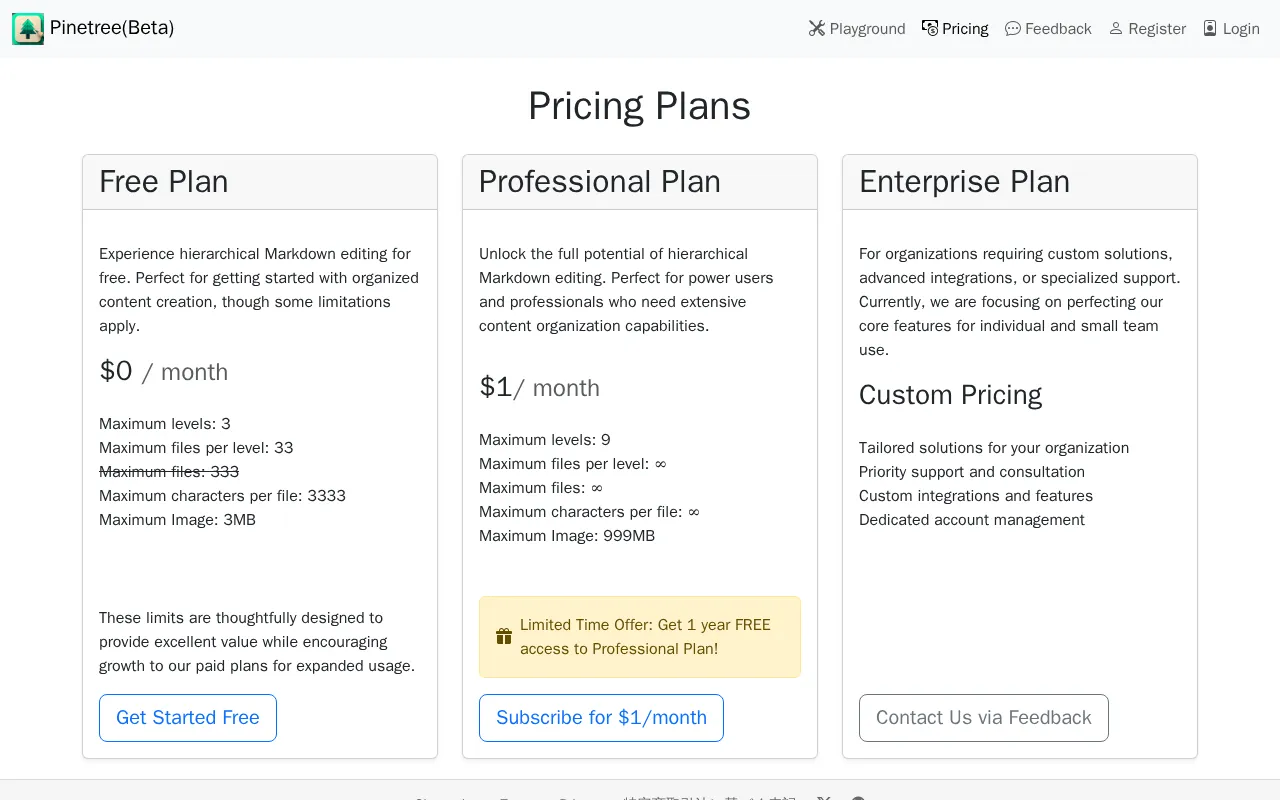 Pinetree(Beta) — pricing page