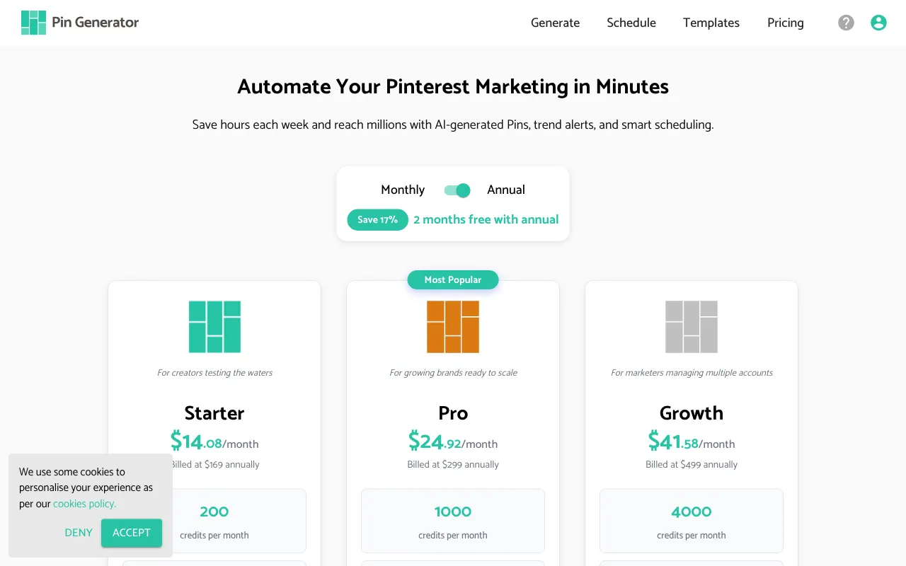 Pin Generator — pricing page