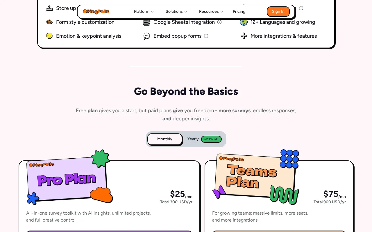 PingPolls — pricing page