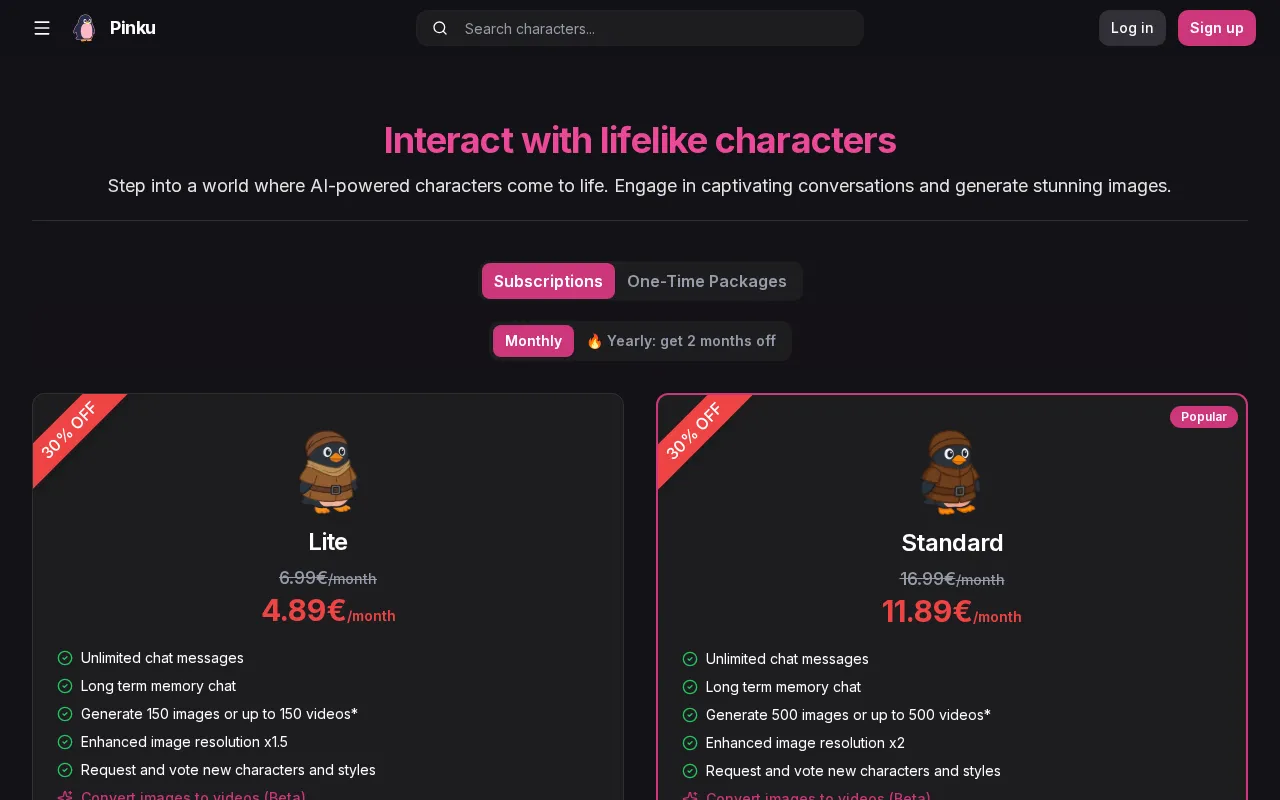 Pinku.ai — pricing page