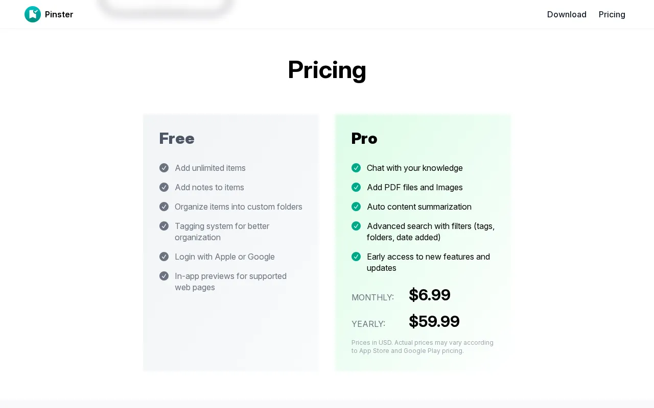 Pinster AI — pricing page