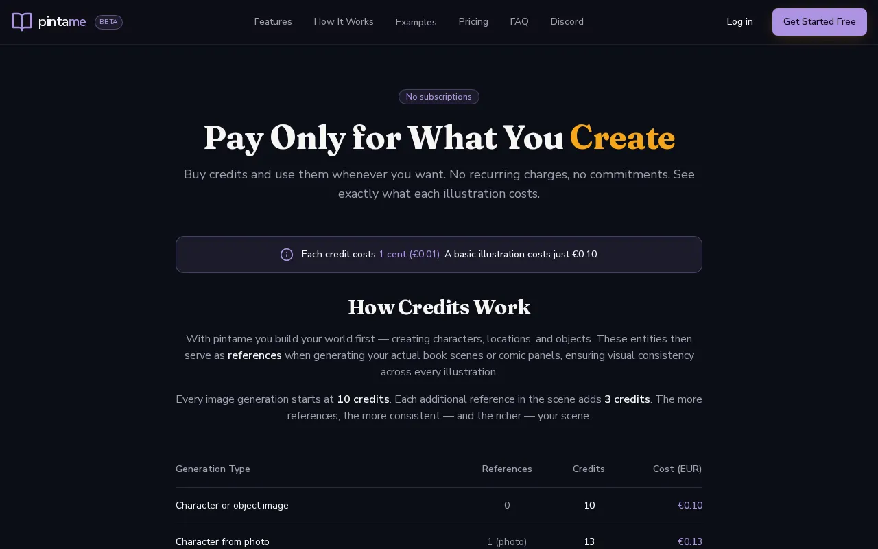pintame — pricing page