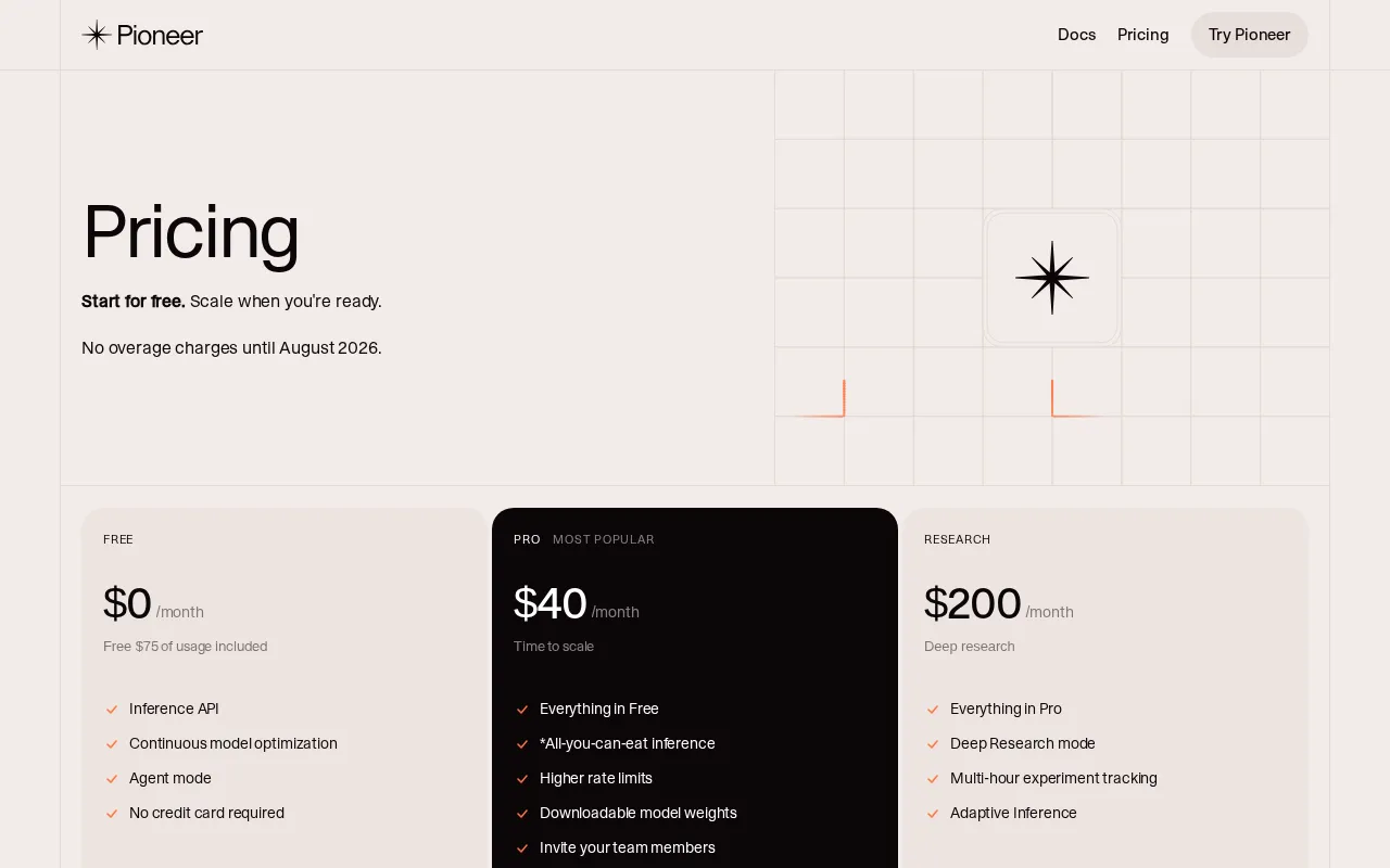 Pioneer.ai — pricing page