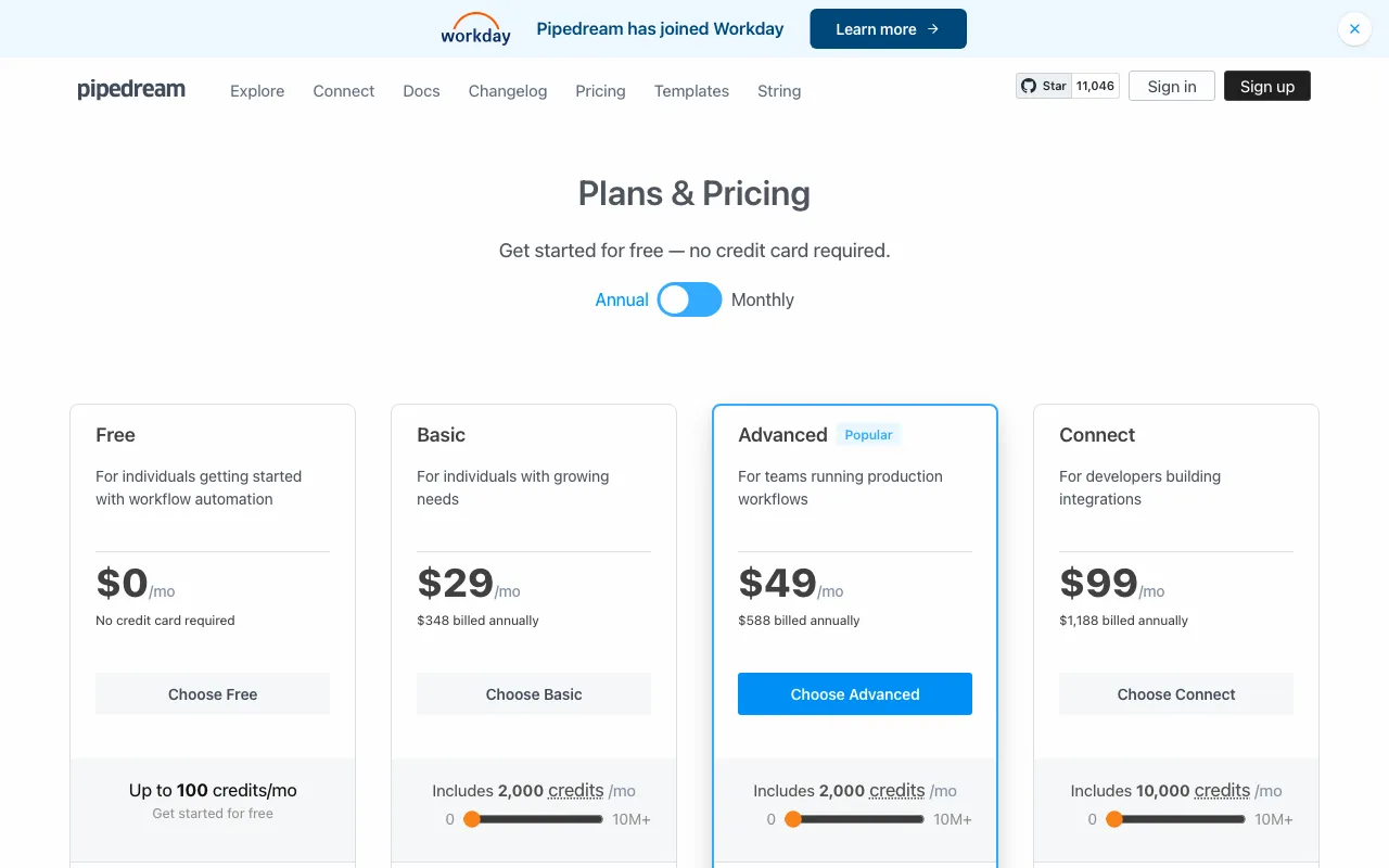 Pipedream — pricing page