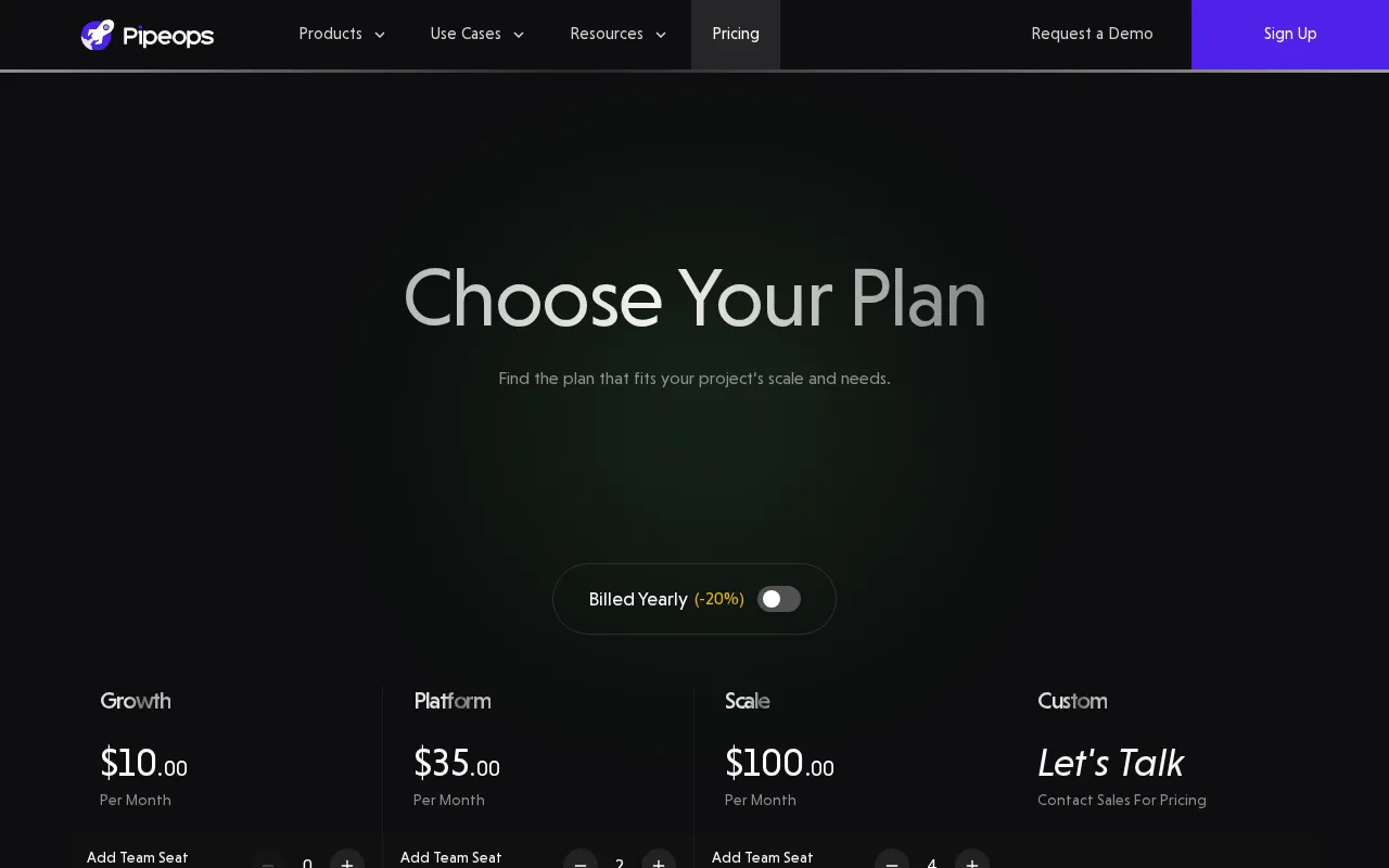 PipeOps — pricing page